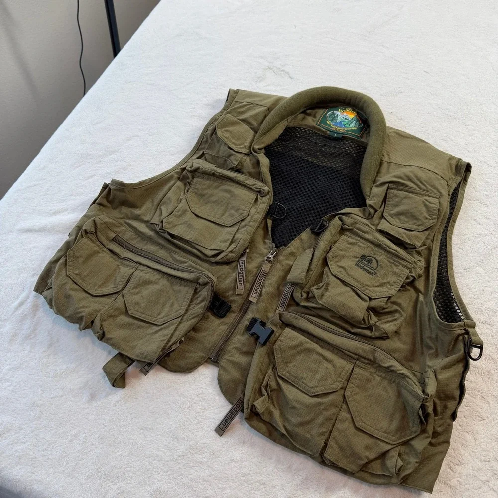 Hodgman Fishing Vest Mens L Green Good Multi-Pocket Utility Ripstop 3971